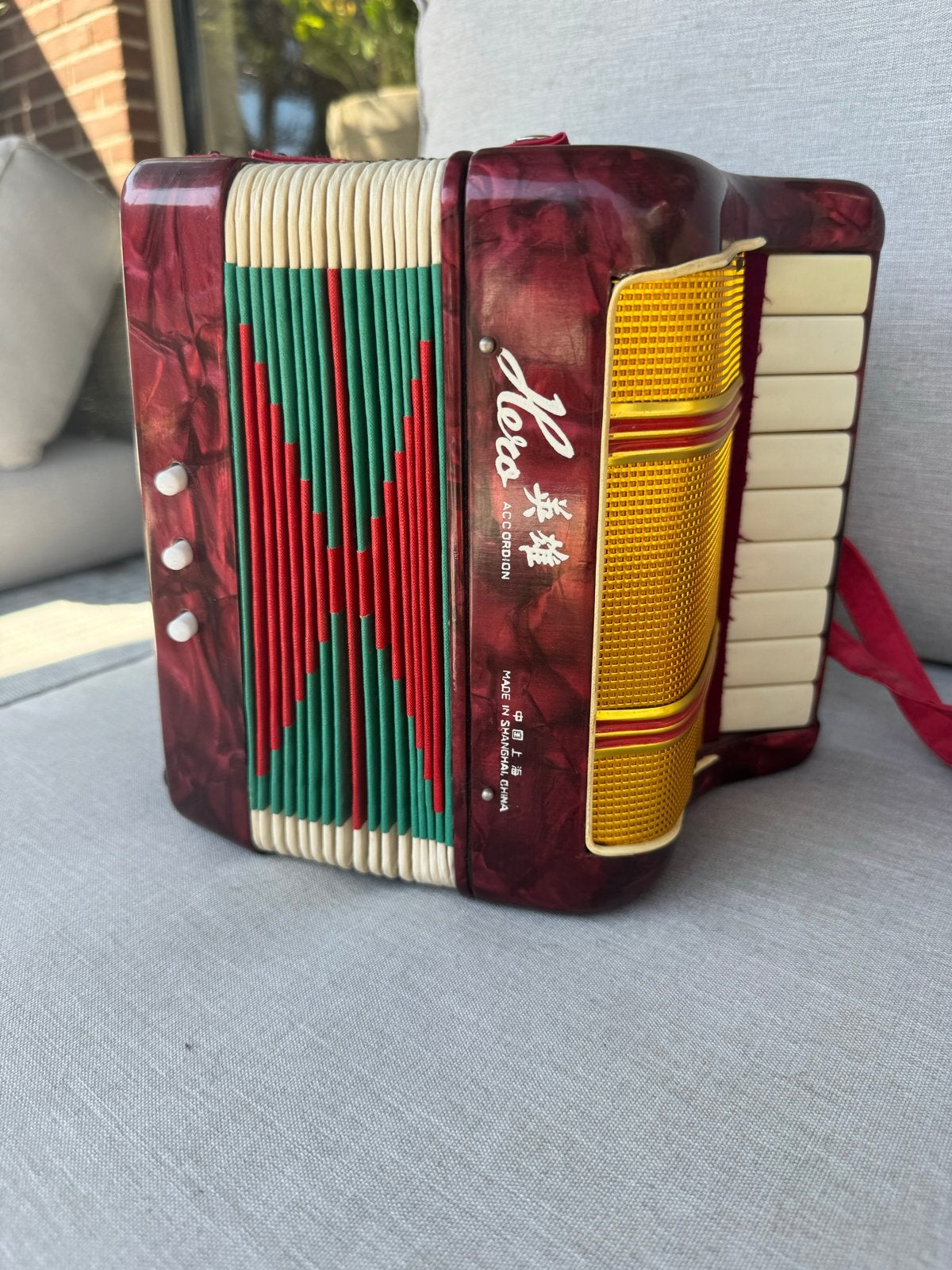 Hero Accordeon - Rood/Groen - Made in Shanghai China, Overige merken, Gebruikt, Met riemen, Overige formaten