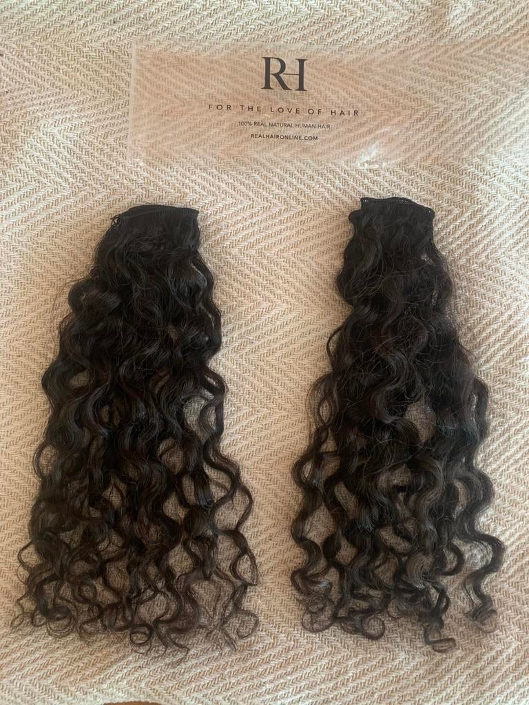 Weave banen 2x 100% echt haar donkerbruin/zwart 45cm, Verzenden, Nieuw, Pruik of Haarverlenging