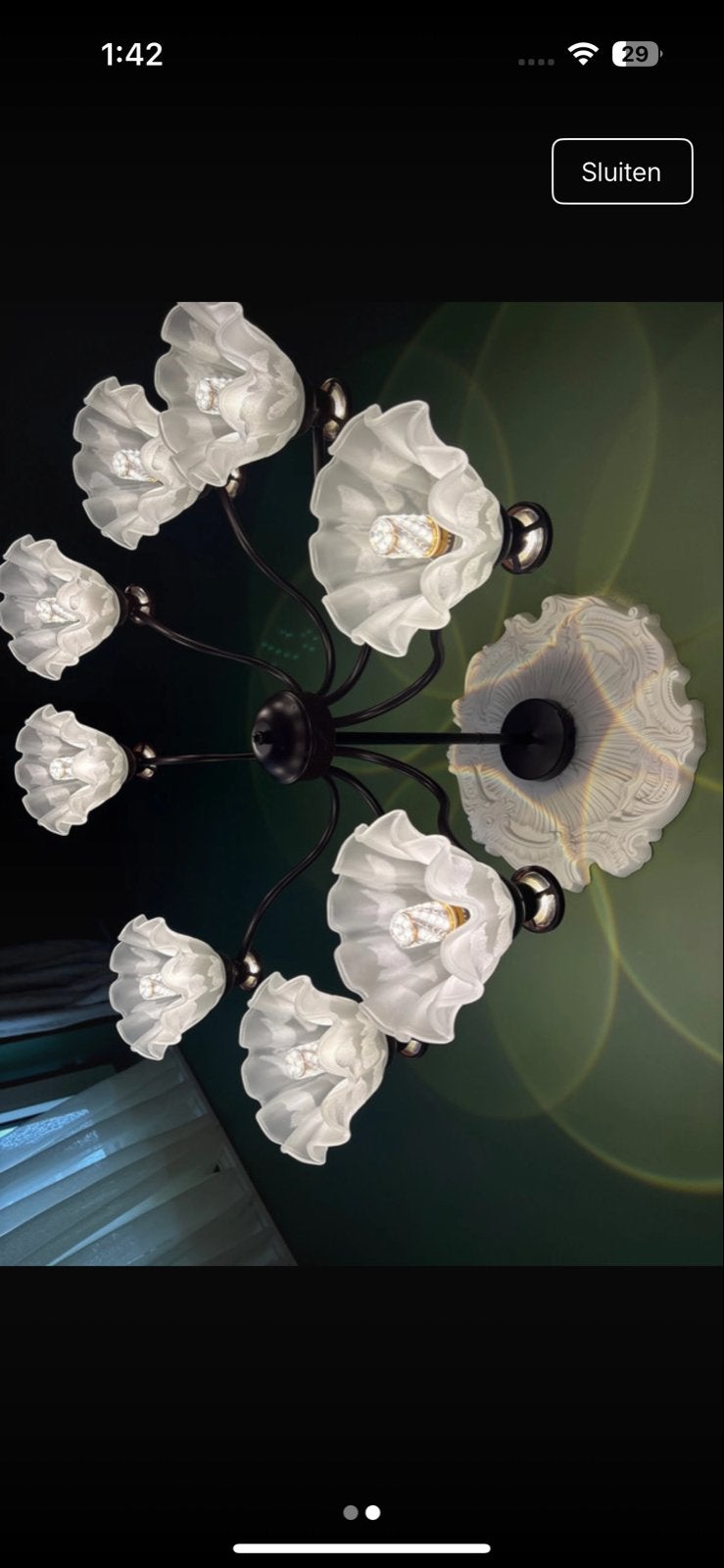 Vintage look kroonluchter met 8 lichtpunten - 5 maanden oud, Ophalen of Verzenden, Zo goed als nieuw, Metaal, E14 (klein)