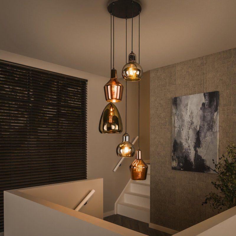 Hanglamp 5L getrapt mix glass tricolore / Artic zwart, Ophalen, Nieuw, Minder dan 50 cm