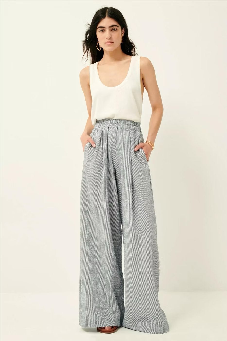 Sessùn fantastische blauwe/wit seersucker wijde pantalon 34, Blauw, Nieuw, Ophalen of Verzenden, Maat 34 (XS) of kleiner