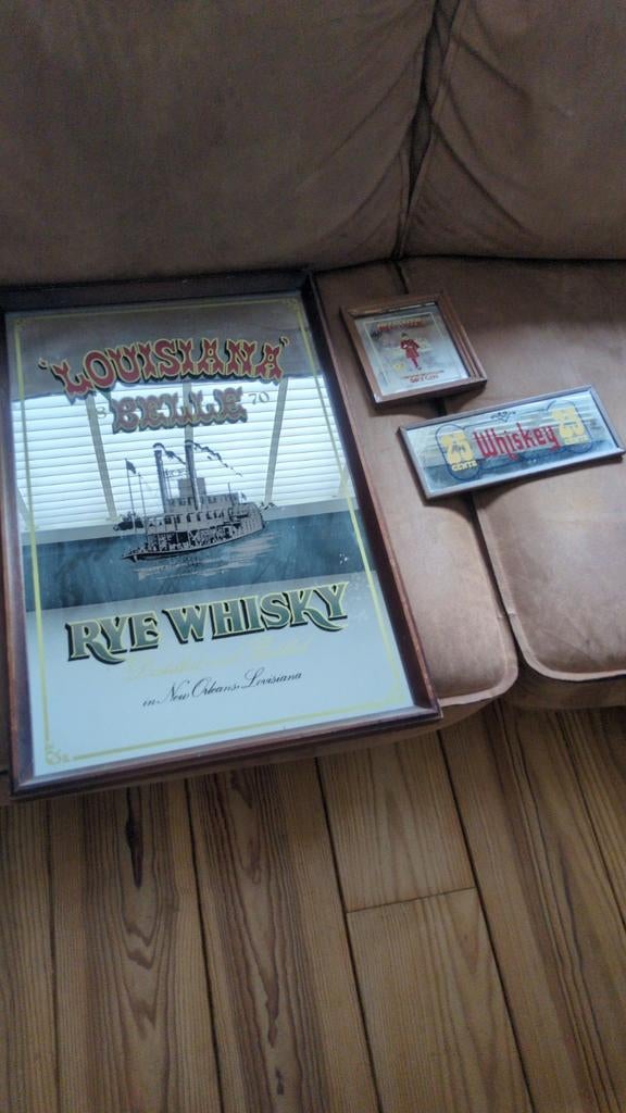 Vintage Louisiana Belle Rye Whisky Spiegel Reclamebord, Ophalen, Reclamebord