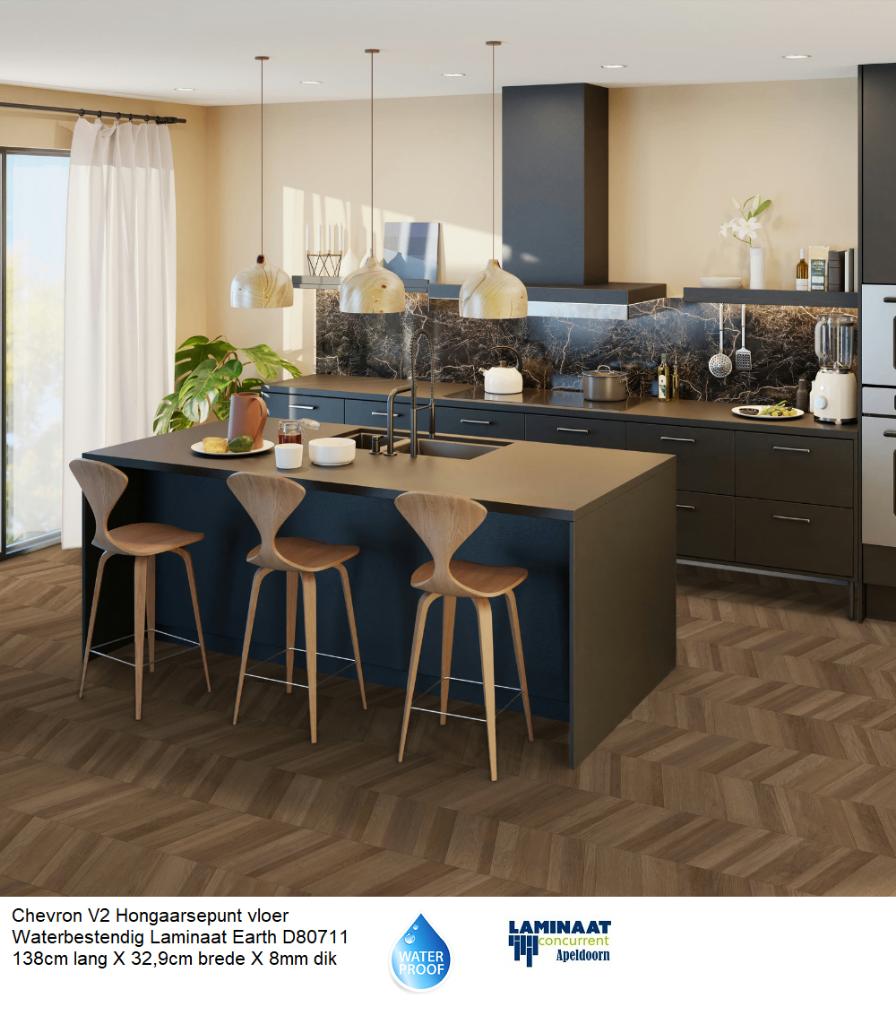 Waterbestendig Chevron Hongaarsepunt laminaat Earht €19,95m2, Huis en Inrichting, Bruin, 75 m² of meer, Nieuw, Ophalen of Verzenden