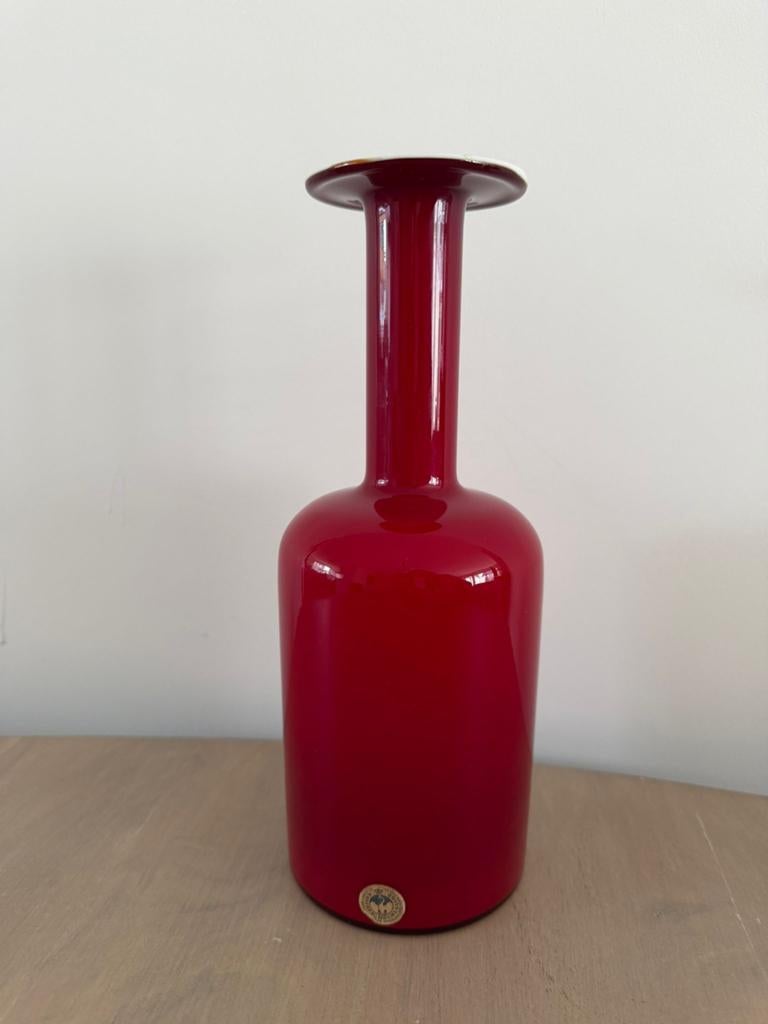 Vintage Holmegaard Gulvvase -Otto Brauer- Rood - Met Sticker, Ophalen of Verzenden