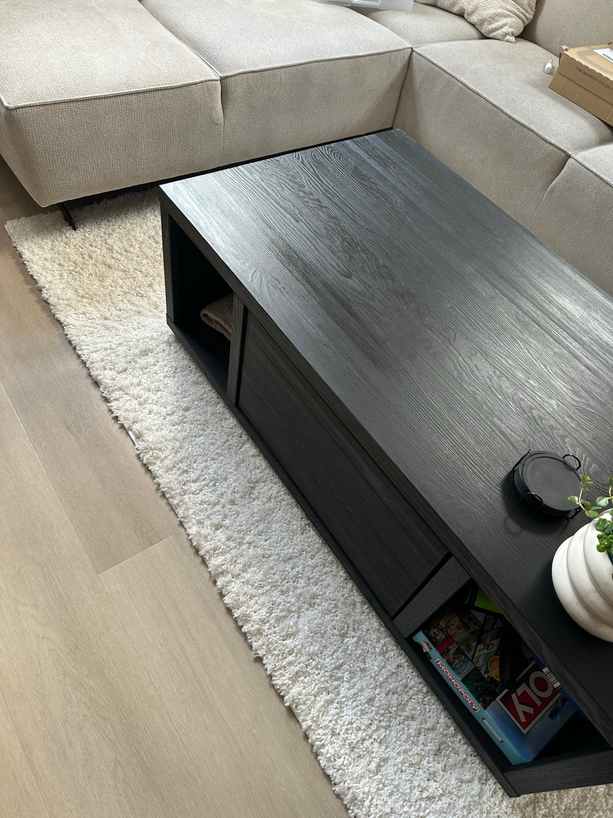 Moderne salon tafel 130x70 in goede staat, 100 tot 150 cm, Zo goed als nieuw, Rechthoekig, Overige houtsoorten
