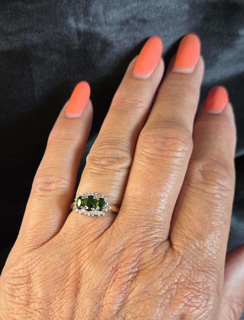 Gouden Vintage bi-color ring smaragd en diamant. 2026/292., ., Ophalen of Verzenden, Zo goed als nieuw, Met edelsteen