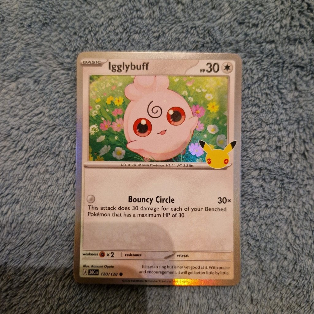 Igglybuff 120/128 Pokémon 30th Celebration holo, Ophalen of Verzenden, Zo goed als nieuw, Losse kaart, Foil