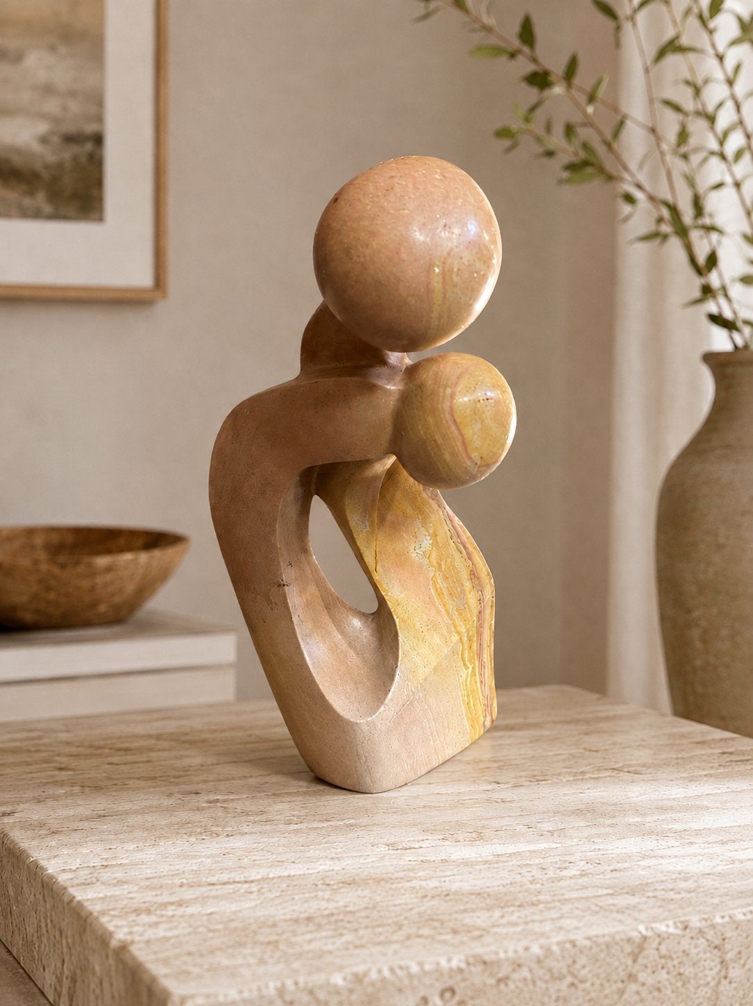 Gesigneerde Shona steensculptuur W. Mariga – moeder & kind, Antiek en Kunst, Groep mensen, Gemerkt, Steen of Keramiek, Beeld
