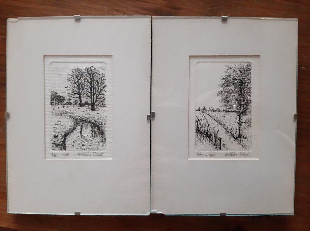 2 genummerde etsen van Willeke Piket, Antiek en Kunst, Kunst | Etsen en Gravures, 8 cm, Origineel, 5 cm, Ophalen of Verzenden