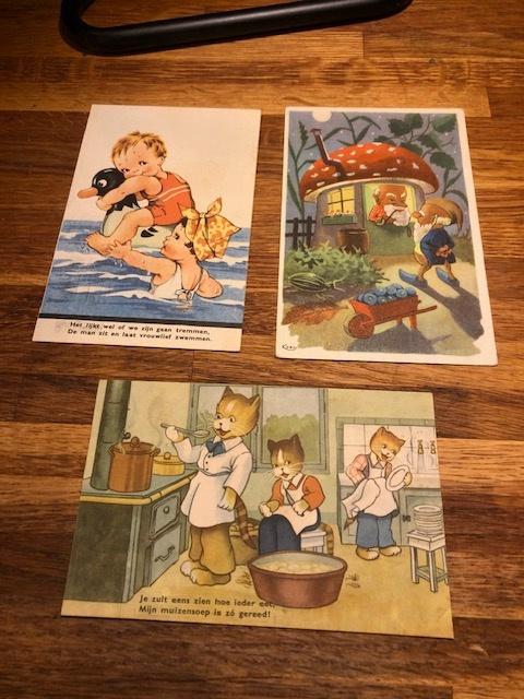 3 oude (kinder) ansichtkaarten / gelopen 1949 en 1952, Ophalen of Verzenden, 1940 tot 1960