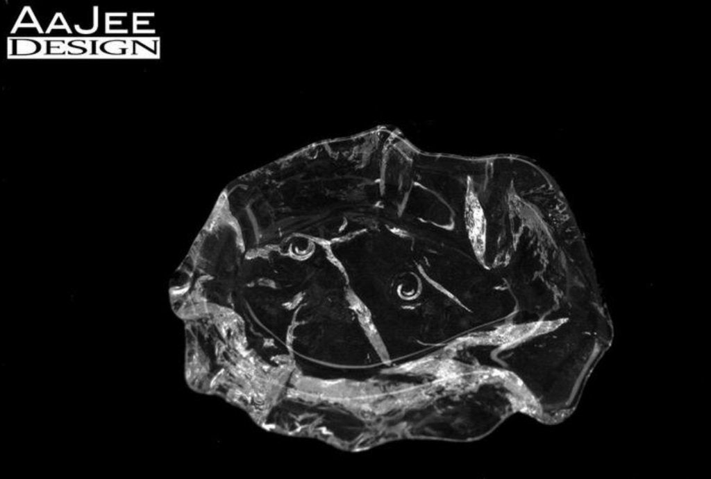 Schaal ijsglas – Fossielen kokkels & schelpen – Walther glas, Schaal, Ophalen of Verzenden, Overige vormen, Glas