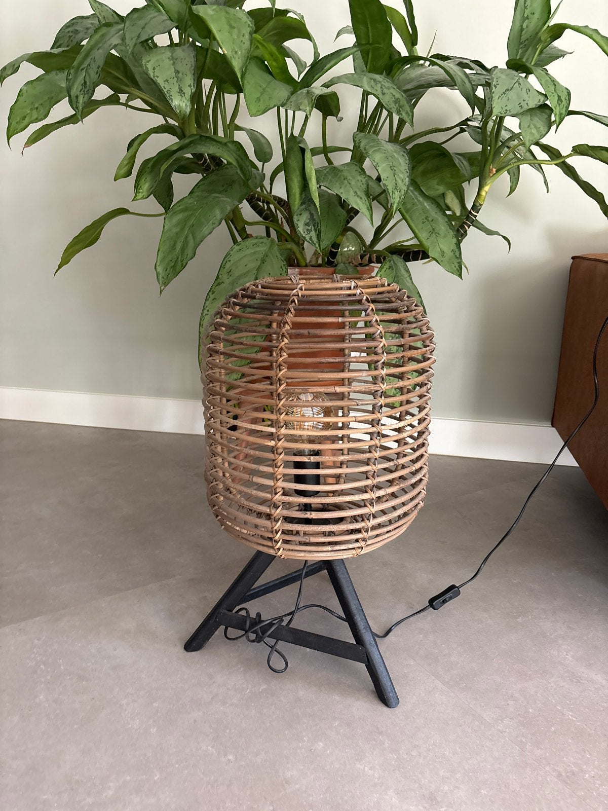 Rotan tafellamp met lamp, Bohemian, Overige merken, Gebruikt, Natuurlijk materiaal