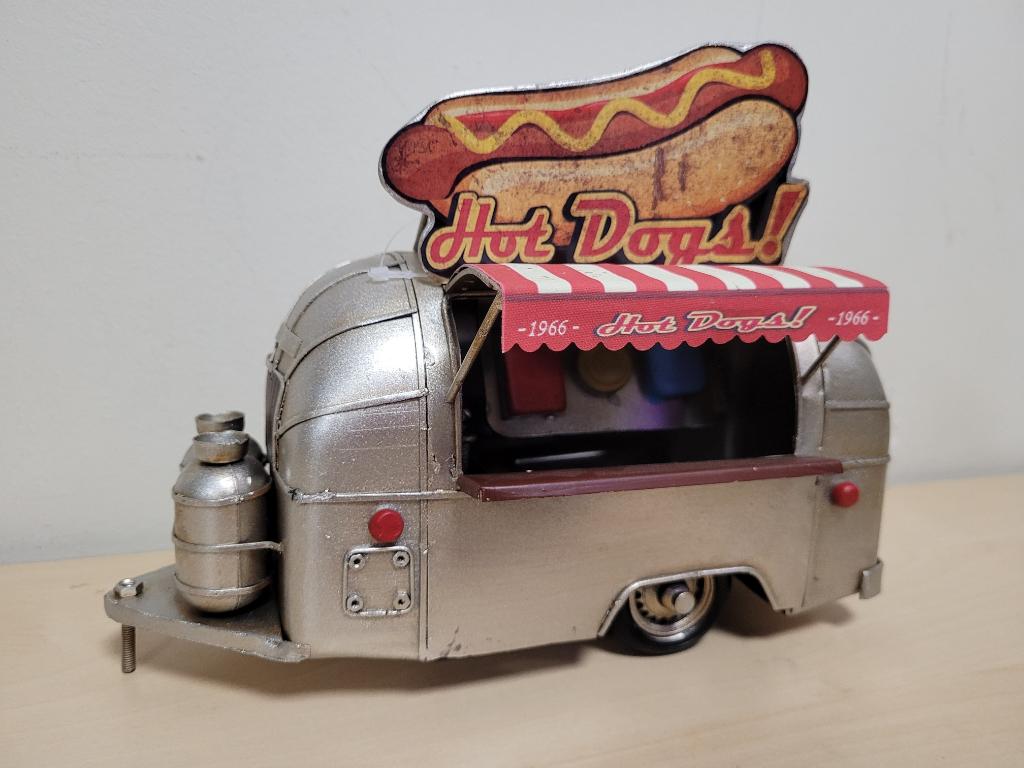 Foodtruck Hotdog caravan miniatuur van metaal blikken model, Info@deconoord.nl, Deco Noord, Nieuw, Ophalen of Verzenden