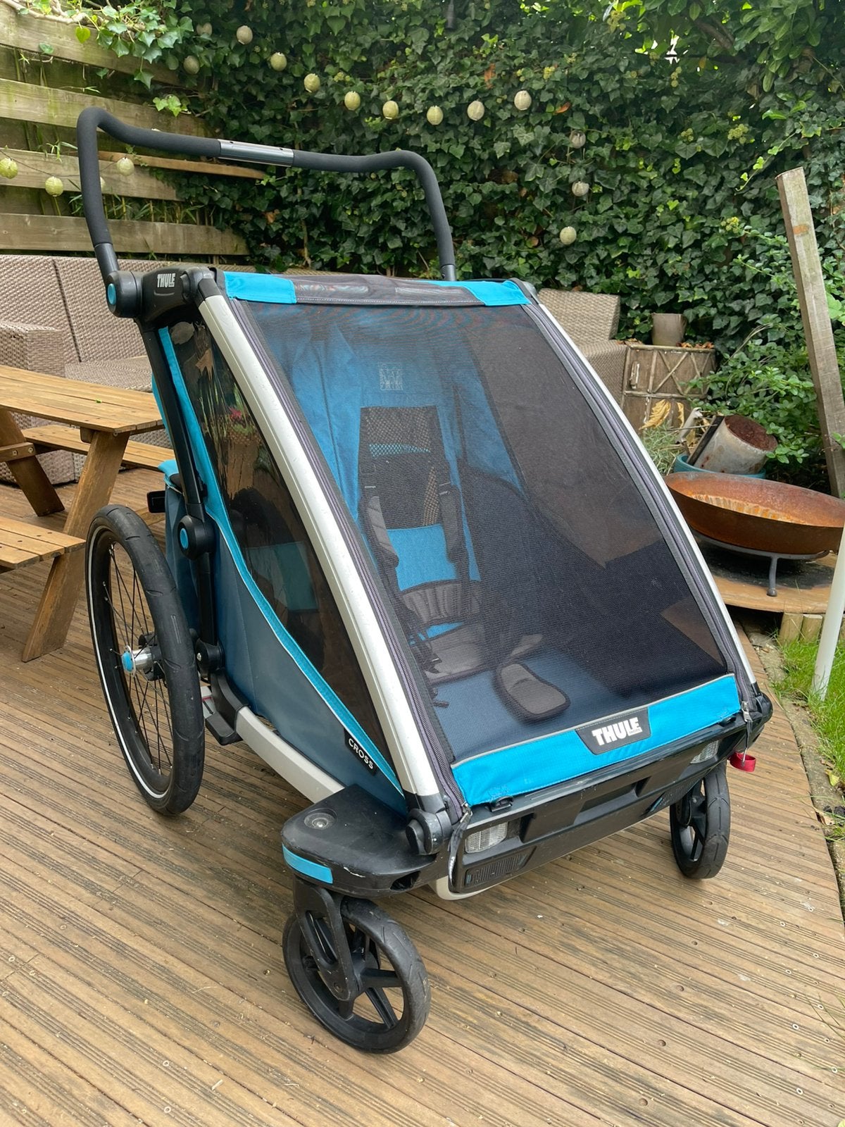 Thule fietskar chariot cross double, Fietsen en Brommers, Ophalen, Gebruikt, Opvouwbaar, Kinderkar