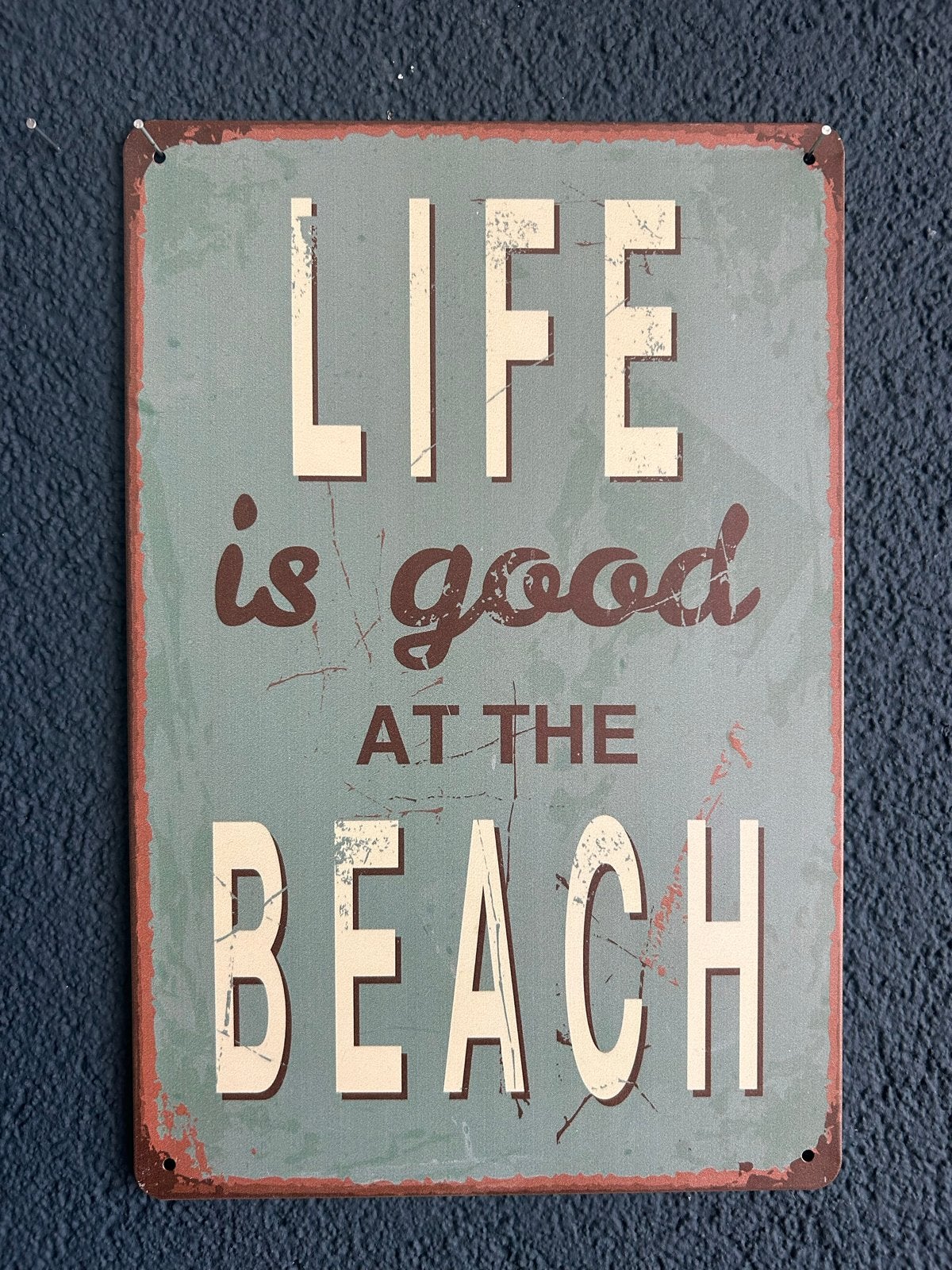 Metalen bord 'Life is good at the Beach' 20x30 cm, Vintage, Meerkleurig, Ophalen of Verzenden, Zo goed als nieuw
