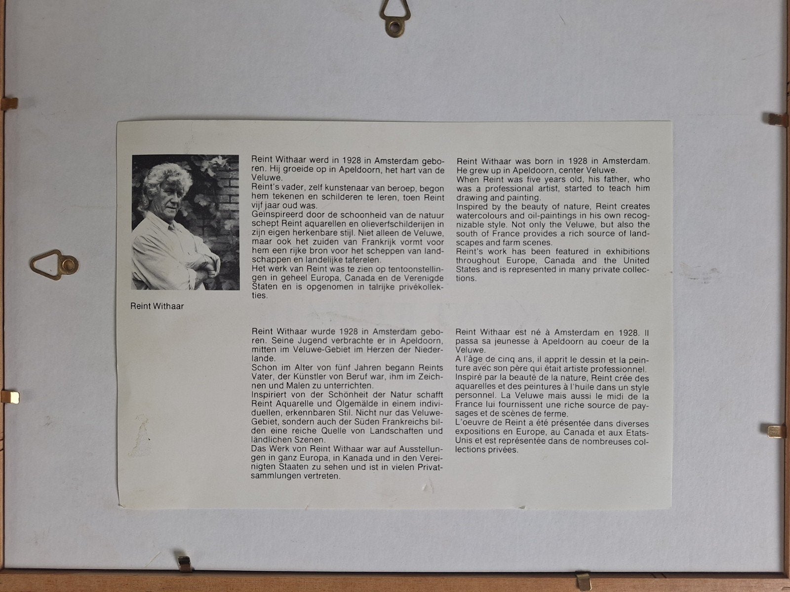 Mooie ingelijste prent Reint Withaar.
Op de achterkant staat, Ophalen of Verzenden