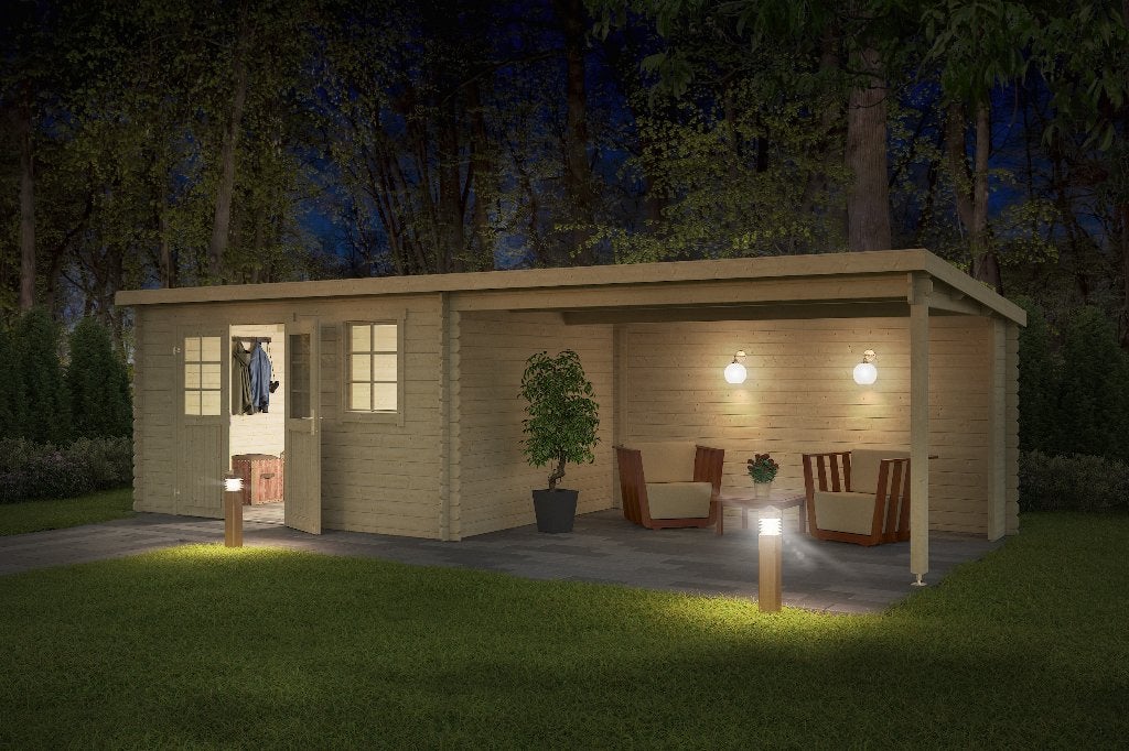 Blokhut met overkapping Aida 760x275 Onbehandeld vuren, Verzenden, Nieuw