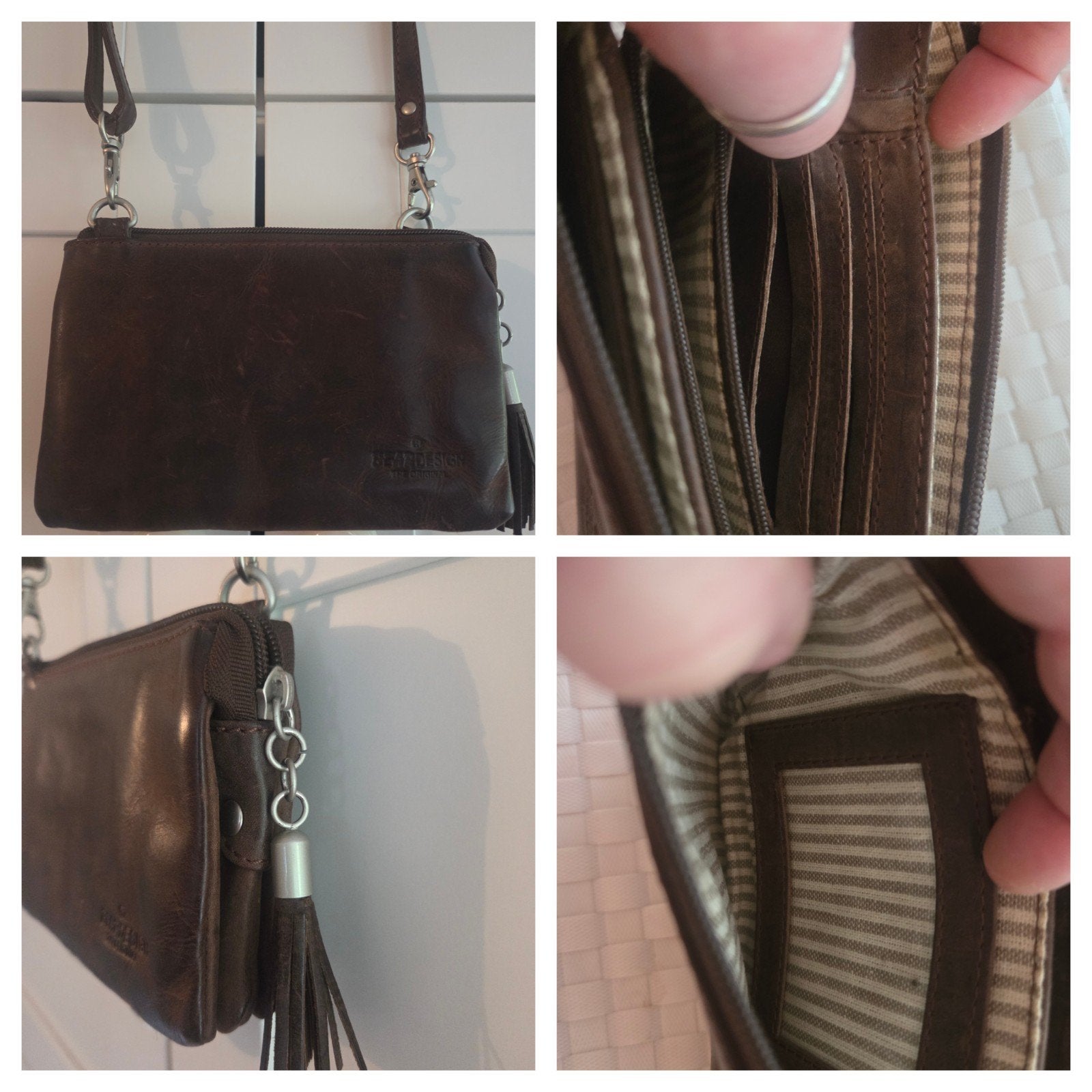 Bear Design Crossbody Portemonnee - Donker Leer, Overige merken, Bruin, Ophalen of Verzenden, Zo goed als nieuw