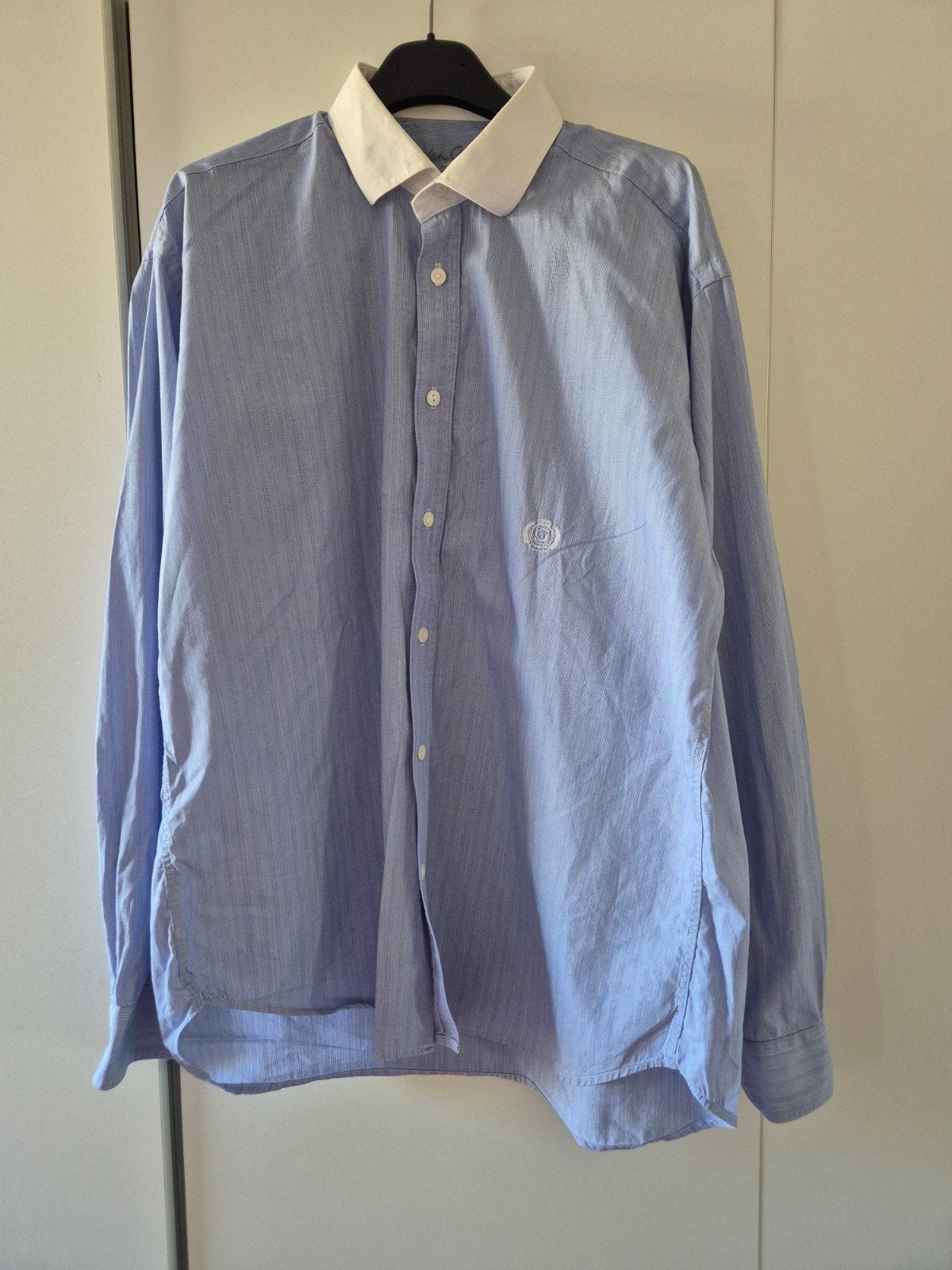 Blauw gestreept Van Gils overhemd – maat L - 100% katoen, Kleding | Heren, Blauw, Zo goed als nieuw, Halswijdte 41/42 (L), Van Gils