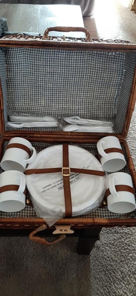 4-persoons picknickmand van riet met servies, Ophalen of Verzenden, Zo goed als nieuw