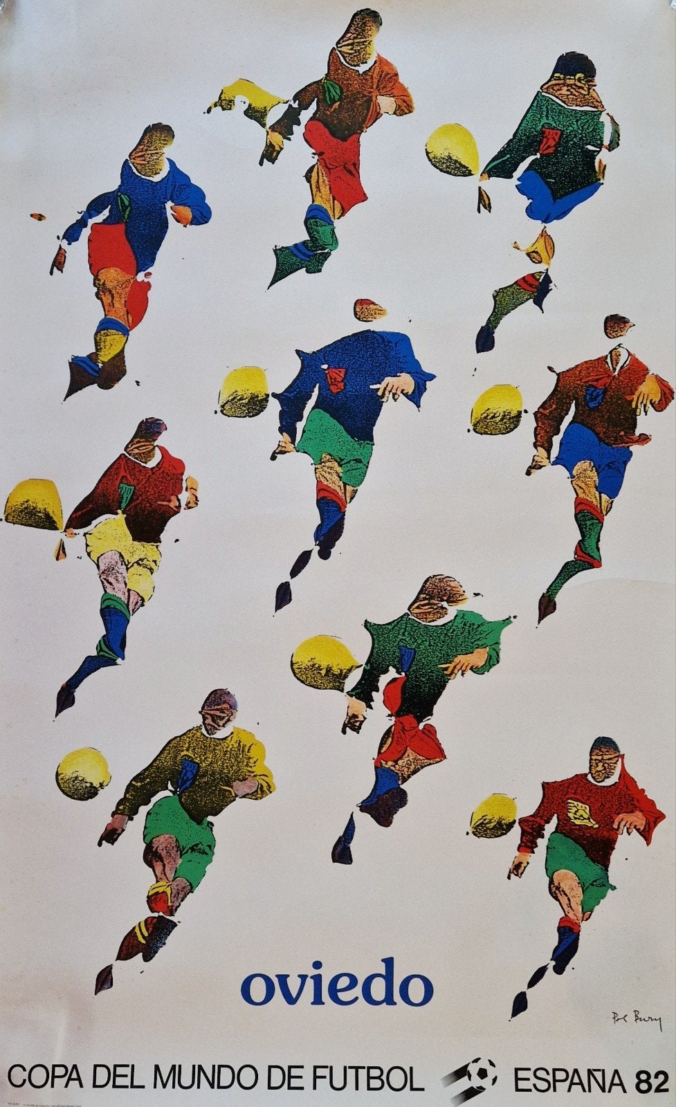 Affiche WK 1982 Oviedo - Bury, Verzamelen, Deurposter of groter, Ophalen of Verzenden, Sport, Rechthoekig Staand