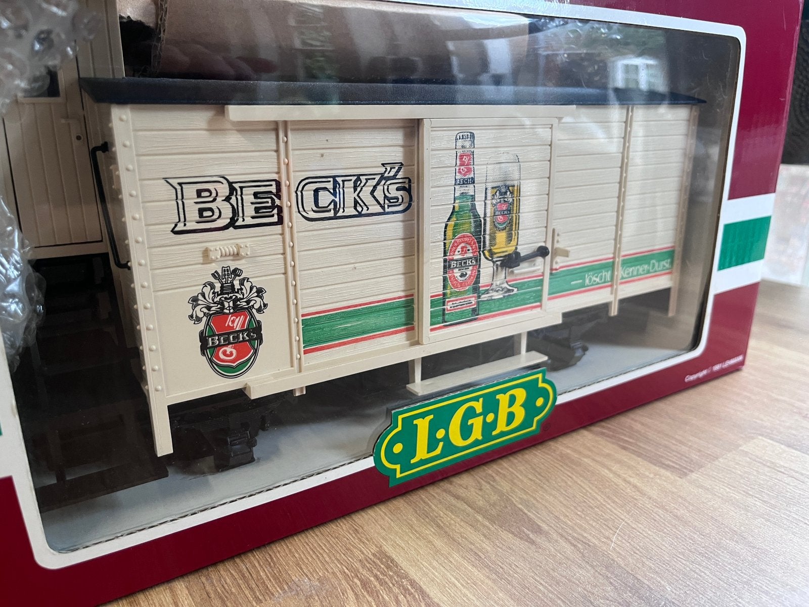 LGB Beck’s bier goederenwagen, als nieuw, NU € 65, Gelijkstroom, Wagon, Ophalen of Verzenden, Zo goed als nieuw
