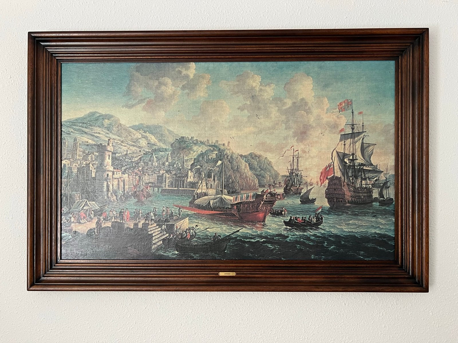 Klassiek schilderij: Maritiem tafereel met haven en schepen, Antiek en Kunst, Ophalen, Maritiem / water, Doek, Olieverf
