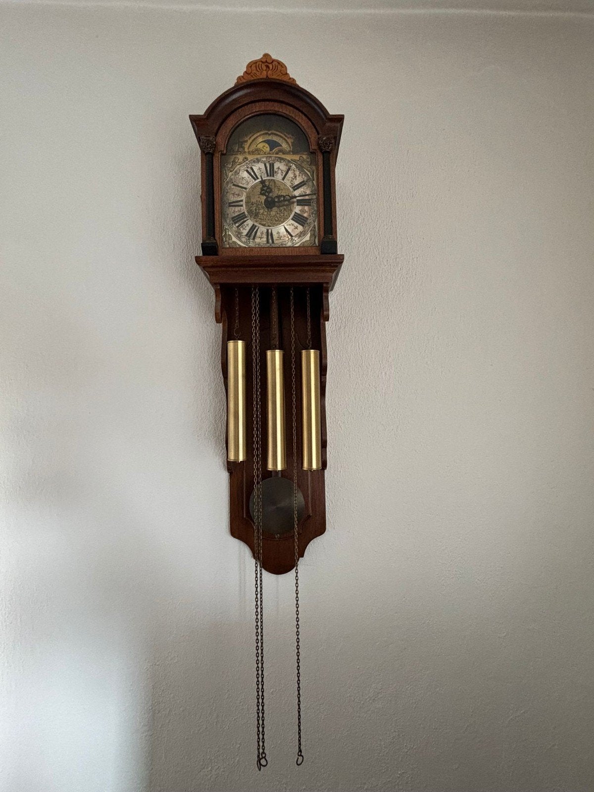 Antieke Westminster wandklok met maanfase en slagwerk, Ophalen
