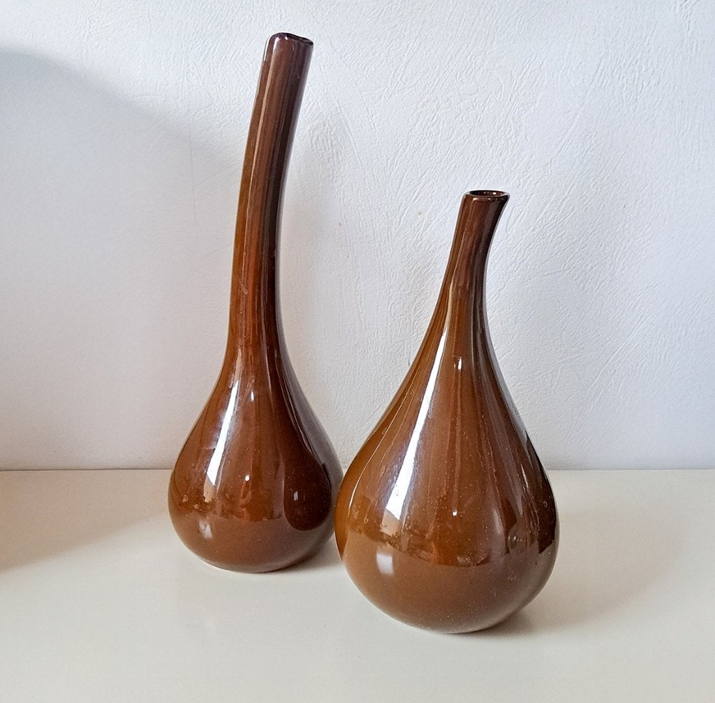 Set keramische uivormige/tear-drop 'sang de boeuf' vazen, Ophalen, Bruin, Zo goed als nieuw, Handgemaakt