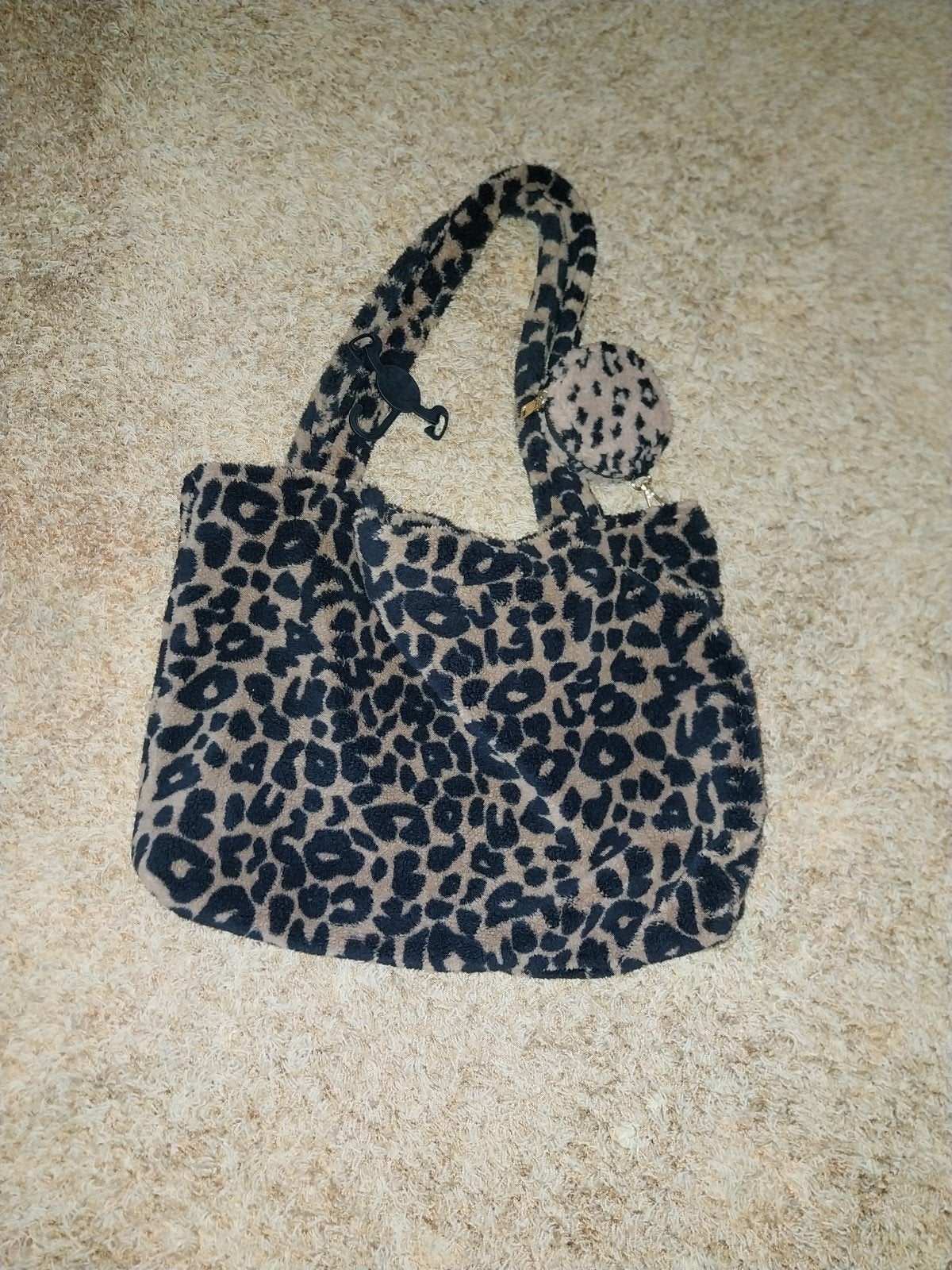 Leopard print teddy shopper met bijpassend muntzakje, Ophalen of Verzenden, Nieuw, Bruin, Shopper