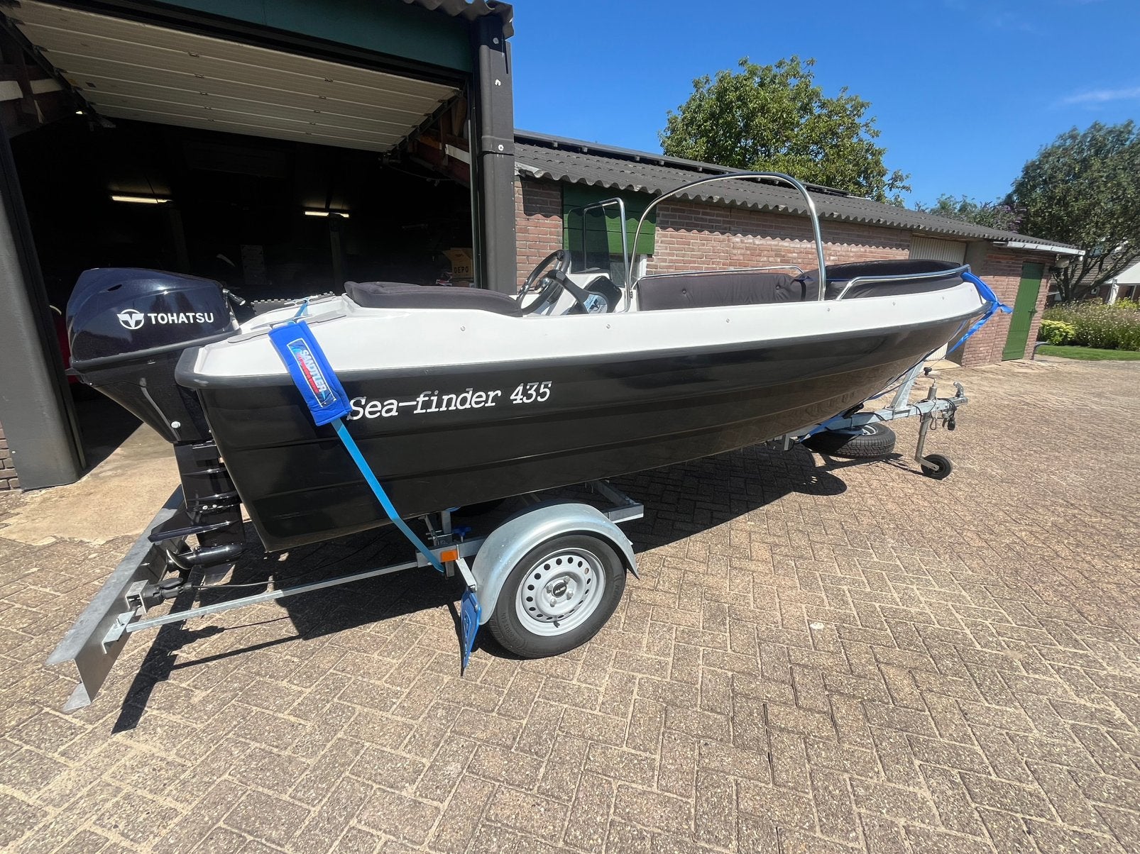 Seafinder 435 Consoleboot + 9.8 PK + Trailer, Ophalen, Zo goed als nieuw