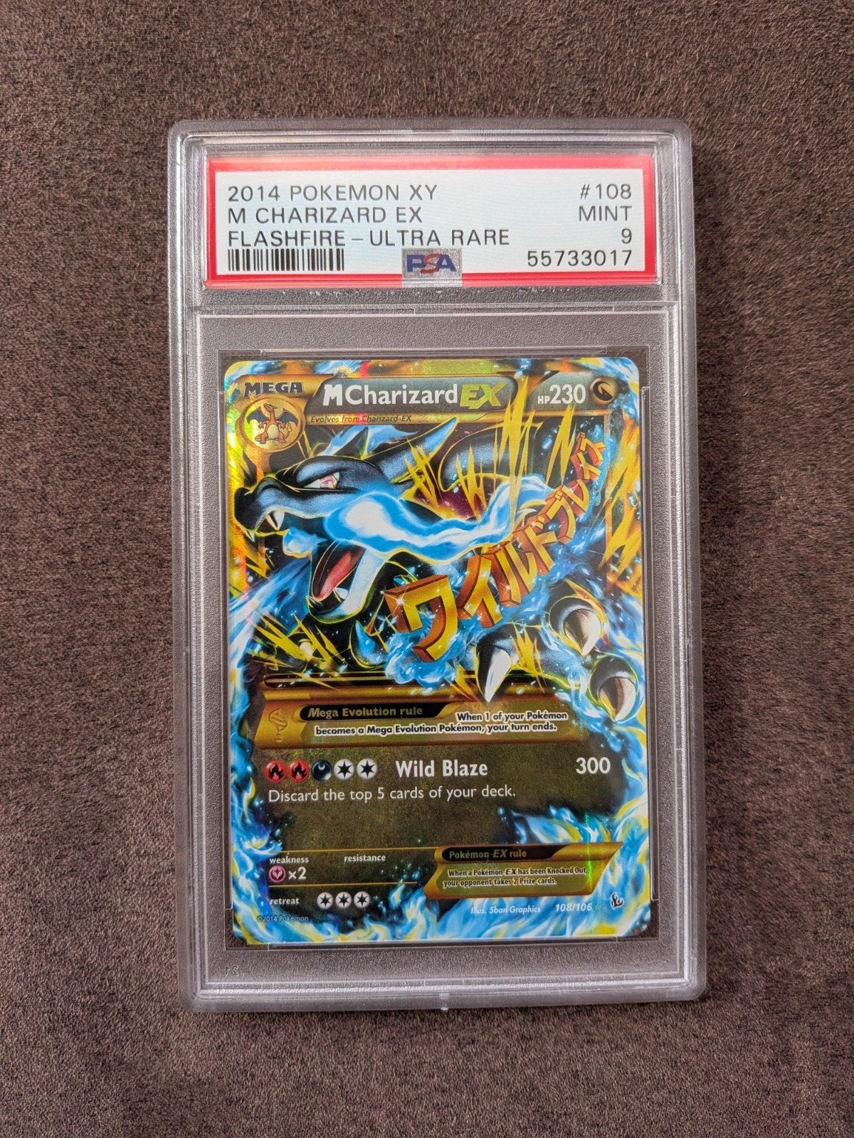 Pokémon M Charizard EX Flashfire 108/106 PSA 9, Ophalen of Verzenden, Zo goed als nieuw, Losse kaart, Foil