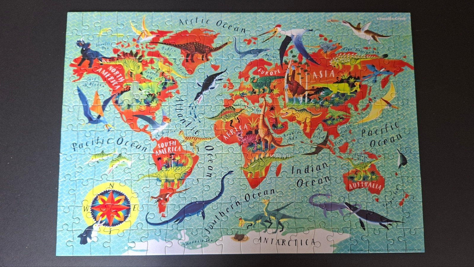 Dinosaur World Puzzel + Poster 200 stukjes - Crocodile Creek, Kinderen en Baby's, Ophalen of Verzenden, Meer dan 50 stukjes, Zo goed als nieuw