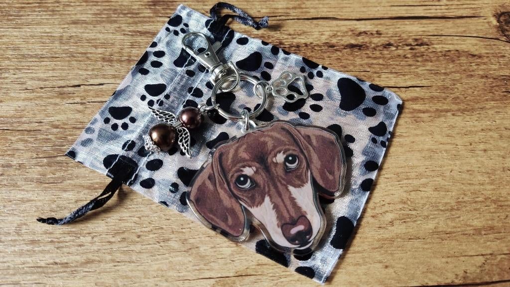 Prachtige tas/sleutelhanger Teckel Dachshund beschermengel, Verzenden, Nieuw