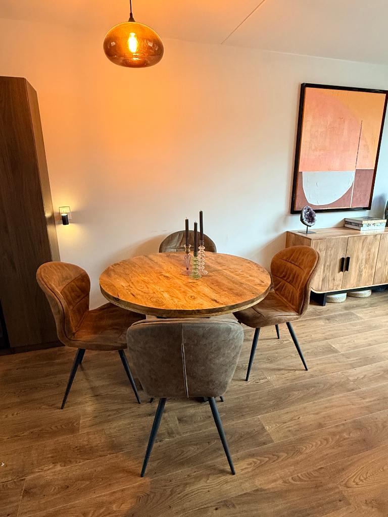 Eethoek Ronder tafel + 4 stoelen, Ophalen, Gebruikt, Rechthoekig, 50 tot 100 cm