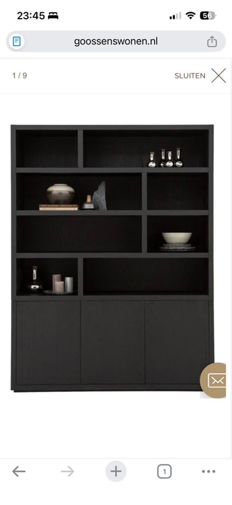 Zwarte boekenkast/ buffetkast/ woonkamer goossens, Ophalen, 100 tot 150 cm, 200 cm of meer, Eikenhout