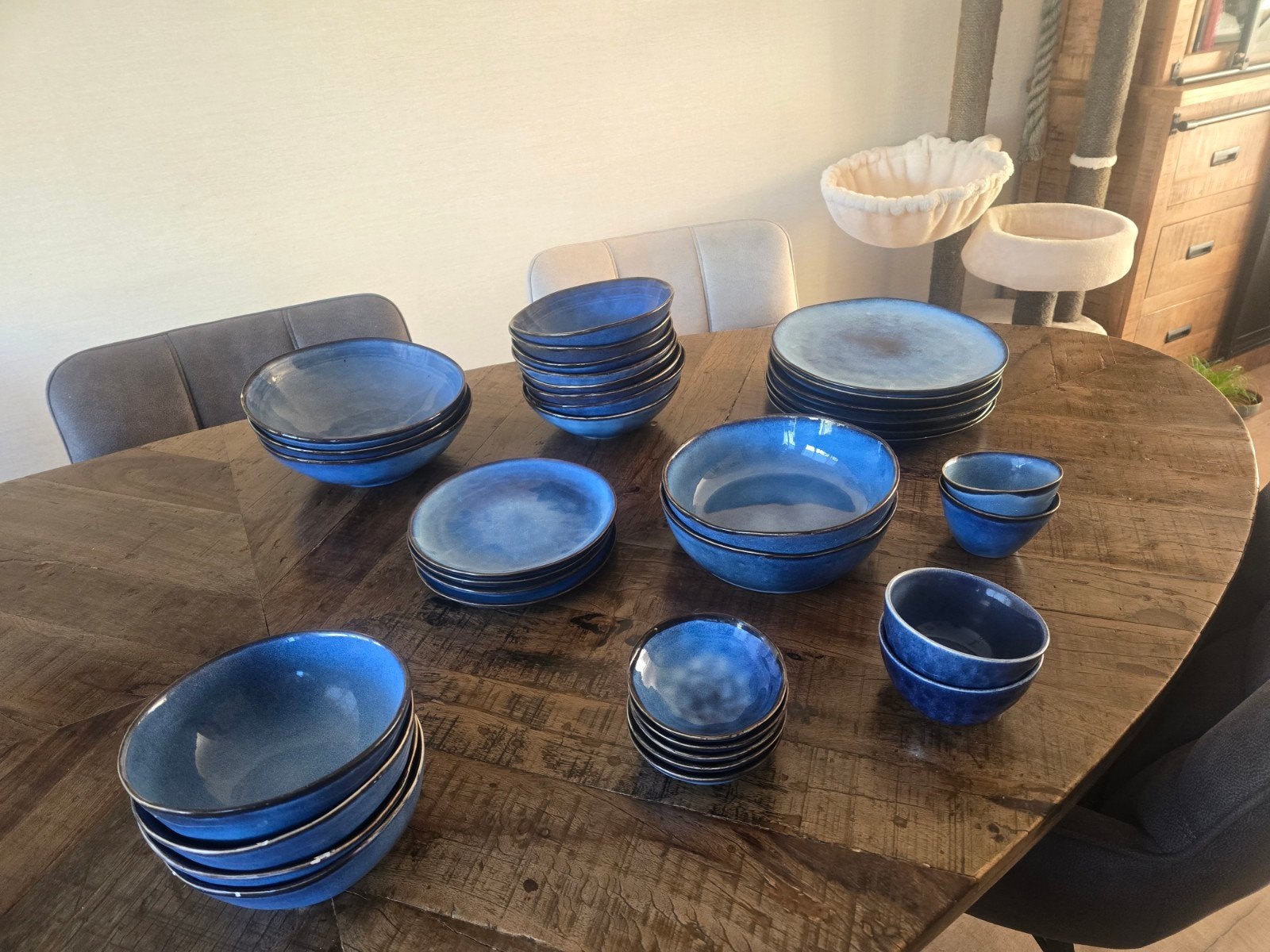 Xenos blauwe gecoat  aardewerk servies Toscane izgs, Ophalen, Zo goed als nieuw, Overige stijlen, Schaal of Schalen
