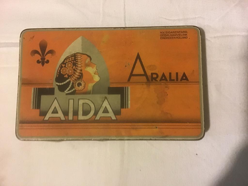 Vintage Aralia Aida sigarenblik - N.V. Sigarenfabriek, Ophalen of Verzenden, Gebruikt, Overige, Overige merken