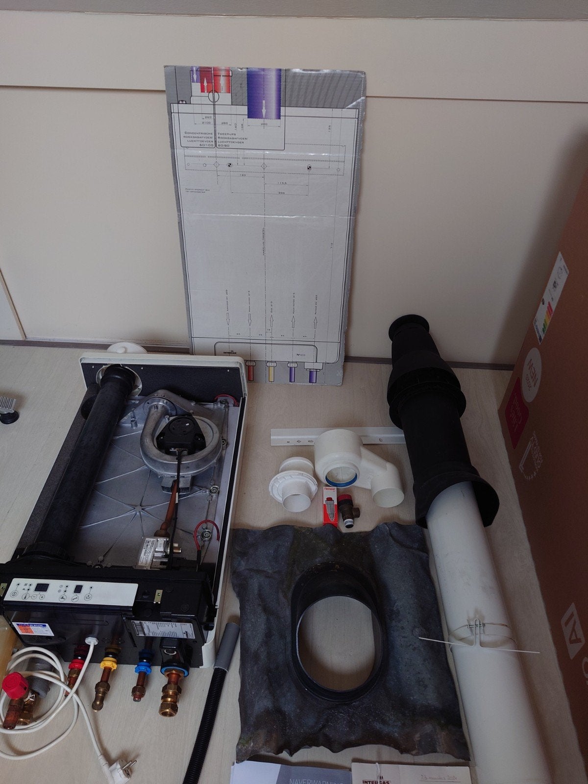Intergas Kombi Kompakt HReco 36 CV-ketel met alle toebehoren, Ophalen, 30 tot 80 cm, Gebruikt, Hoog rendement (Hr)