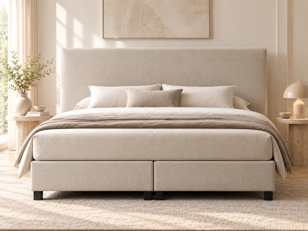 Alvano Bedding boxspring op maat vanaf €665 - 6 modellen, Beige, Ophalen of Verzenden, Overige maten, 200 cm