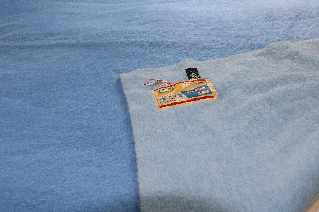 Blauw/mint blauw wollen deken 190 cm x 230 cm, Blauw, Tweepersoons, Ophalen of Verzenden, Wol