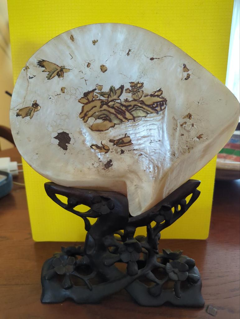 Groot Aziatisch decorobject van Natuurlijke parelmoer schelp, Antiek en Kunst, Antiek | Overige Antiek, Ophalen of Verzenden