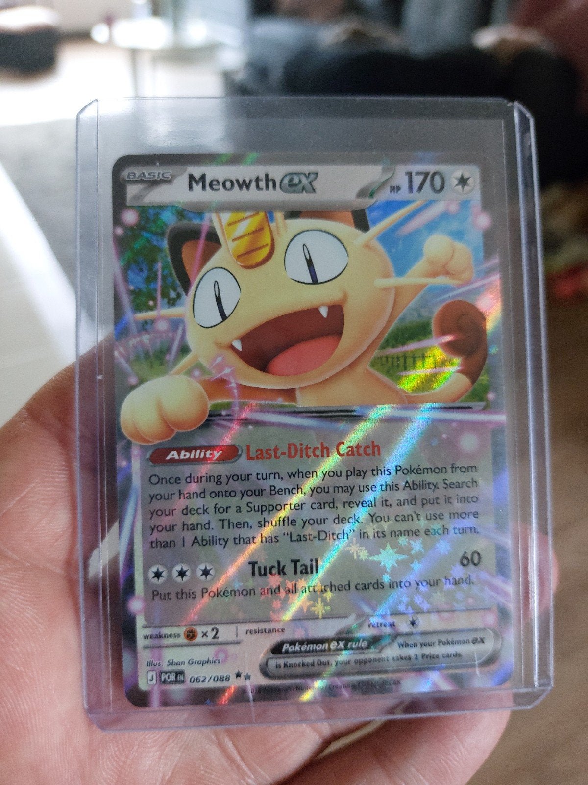 Meowth EX Pokémon kaart 062/088, Ophalen of Verzenden, Zo goed als nieuw, Losse kaart, Foil