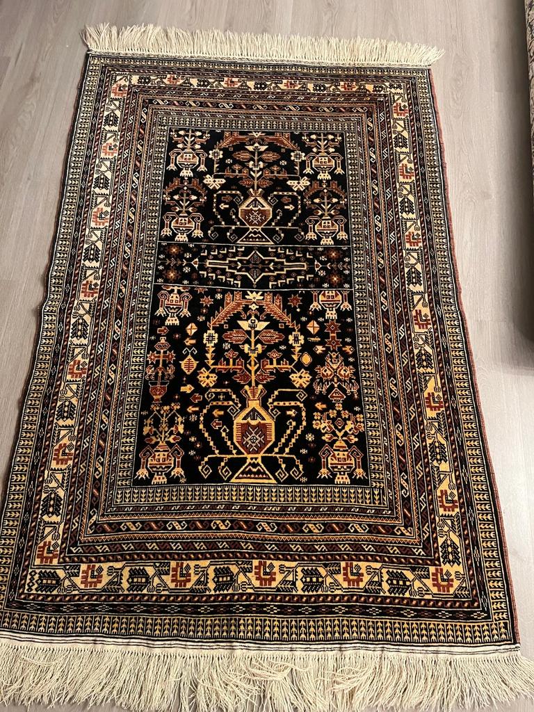 Perzische tapijten, Gebruikt, Zwart, 150 tot 200 cm, Rechthoekig