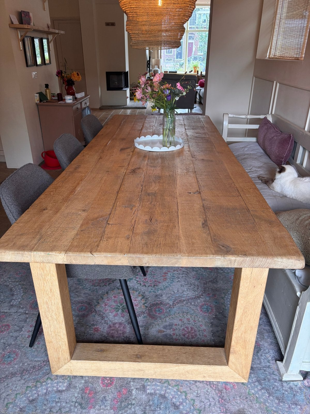 Robuuste eikenhouten eettafel  van Rofra 260x100, 78cm hoog, Ophalen, Gebruikt, Eikenhout, 200 cm of meer