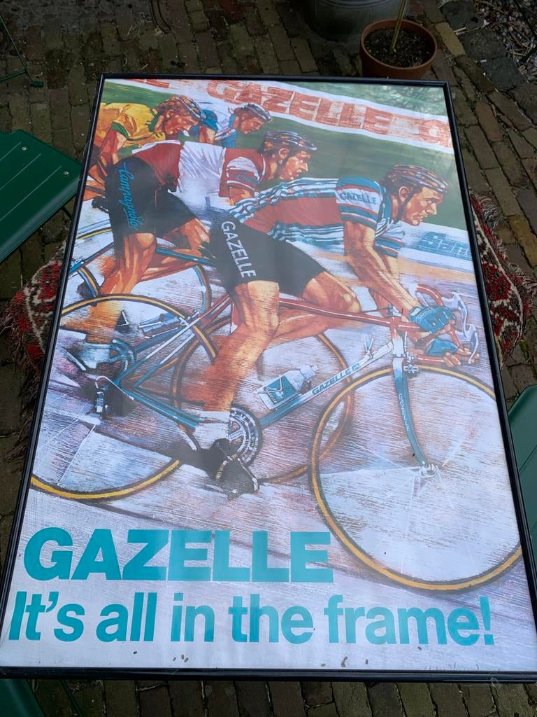 Vintage Gazelle Champion Mondial poster eind jaren '80, Ophalen, Met lijst, Deurposter of groter, Sport