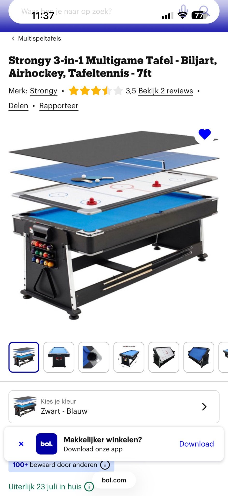 Strongy 3-in-1 Multigame Tafel - Biljart, Airhockey, Tafelte, Sport en Fitness, Biljarten en Poolen, Ophalen, Gebruikt, Overige typen