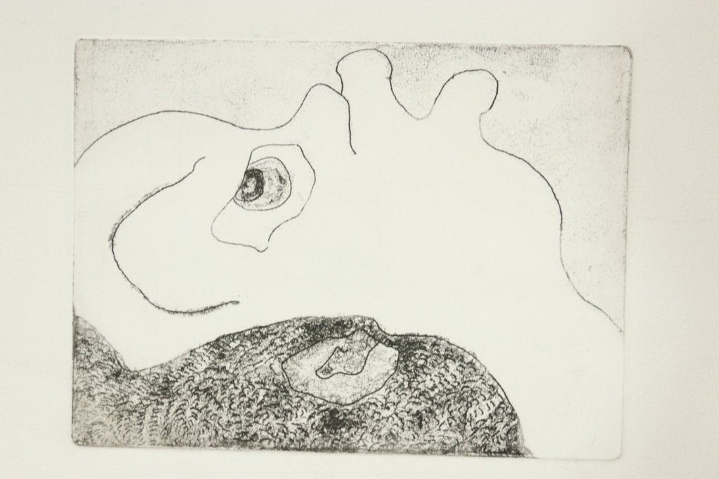 Abstracte ets gezicht met oog, vermoedelijk M. Schneider, Ophalen, Portret, Gesigneerd, 39 cm