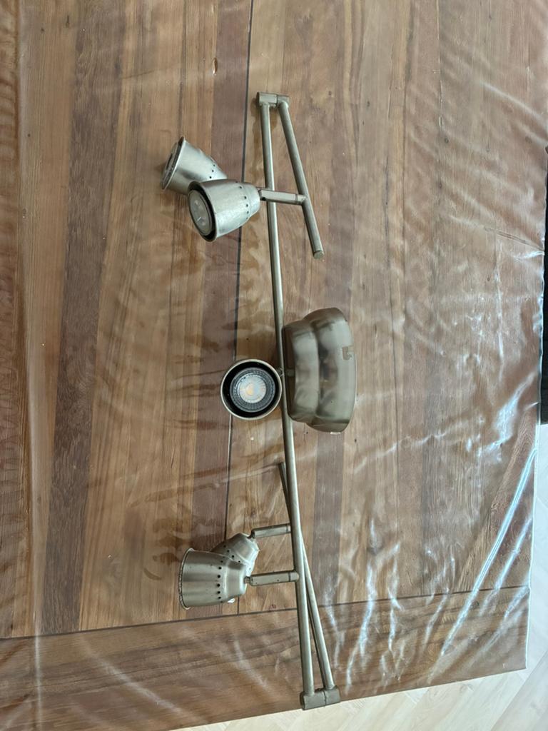 Hanglamp met 5 spotjes, Huis en Inrichting, Lampen | Spots, Ophalen, Gebruikt, Metaal of Aluminium, Plafondspot of Wandspot