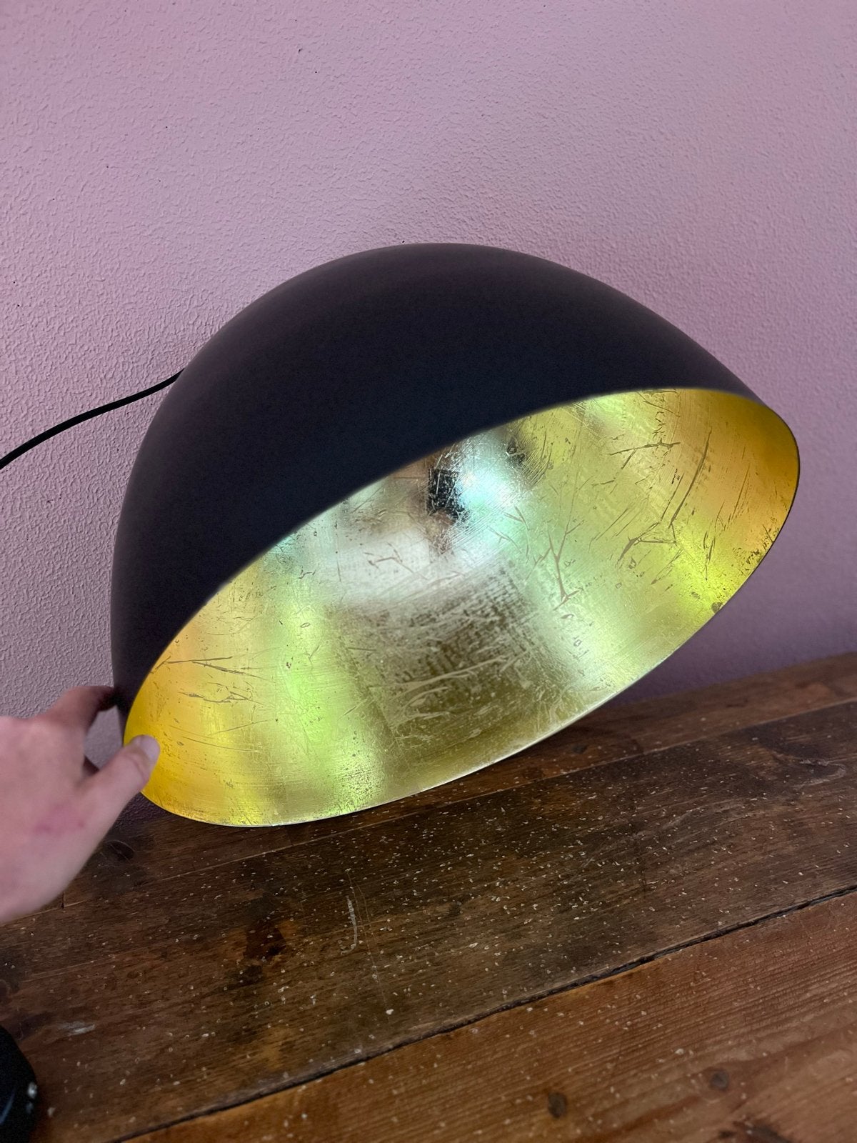 Zwarte hanglamp met gouden binnenkant - Ø 45 cm, Ophalen, Zo goed als nieuw, Metaal, Minder dan 50 cm